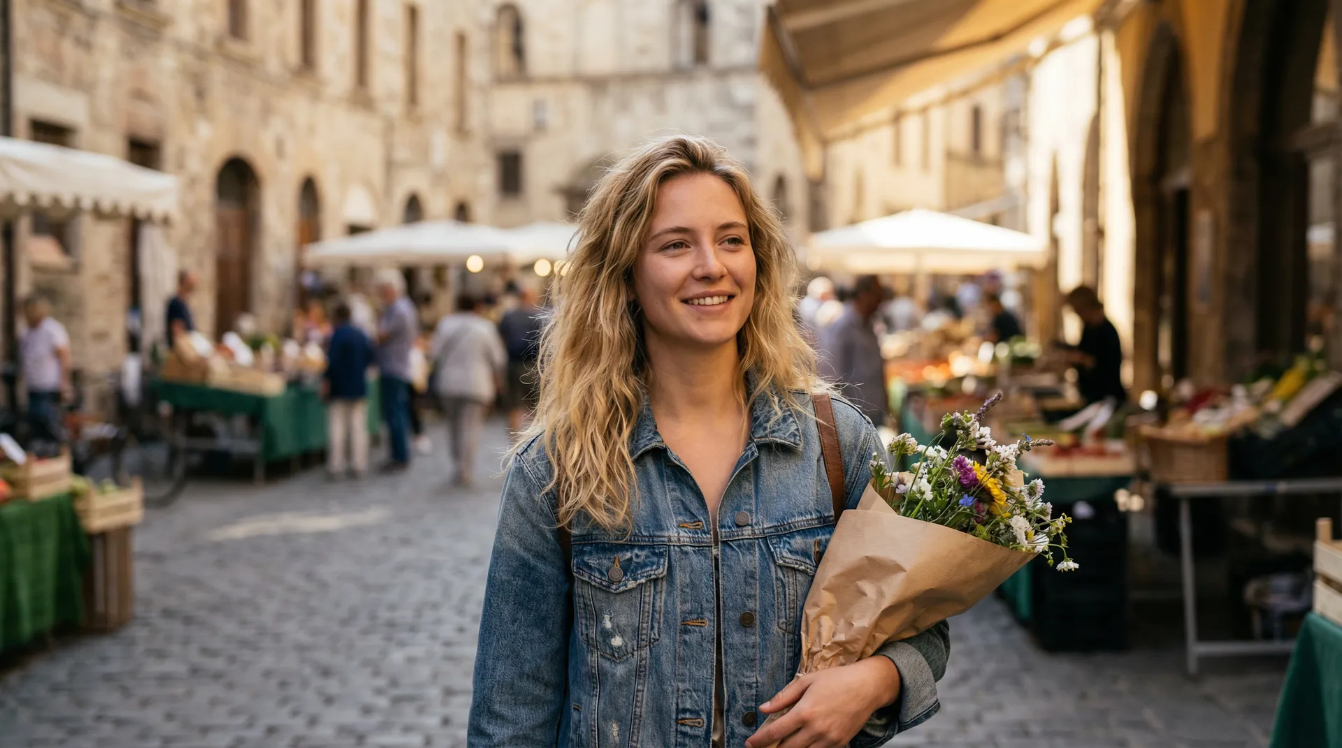 欧洲老城集市上手捧鲜花的东欧女子 - 捷克搭讪 街头人物